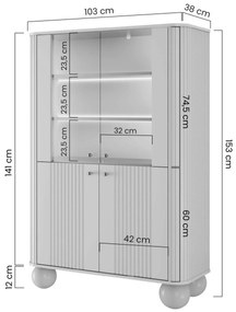 Vesper vitrin 103 cm - fekete / arany fogantyúk / gömb lábak