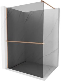 Mexen Kioto+, Walk-In zuhanyparaván polccal és akasztóval 100 x 200 cm, 8mm szürke üveg, réz matt profil, 800-100-121-65-40