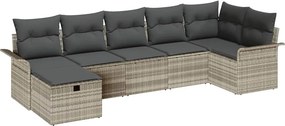 vidaXL Kerti Kanapé Szett párnával 7 pcs Világosszürke polirattan