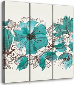 Vászonkép 90x100 Virágkompozíció triptichon akvarell türkiz frissesség elegancia