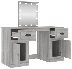 szürke sonoma színű fésülködőasztal LED-del 130x50x132,5 cm