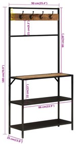 tömör mangófa és vas ruhafogas 90 x 35 x 180 cm