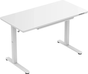 Állítható magasságú íróasztal, 120 x 60 cm, fejhallgatótartóval, üveglappal fehér
