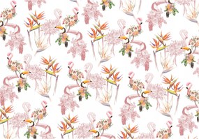 Flizelin fotótapéta Flamingók Tukánok Rózsa Provence Trópusok 250x175 +ragasztó