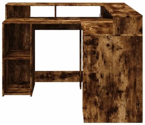 füstös tölgy színű szerelt fa íróasztal LED-ekkel 130x130x91 cm