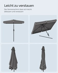 Napernyő 200 × 150 cm, téglalap alakú erkélyernyő, napvédelem UPF 50+, talp nélkül, szürke