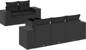 vidaXL 6 részes fekete polyrattan kerti ülőgarnitúra párnákkal