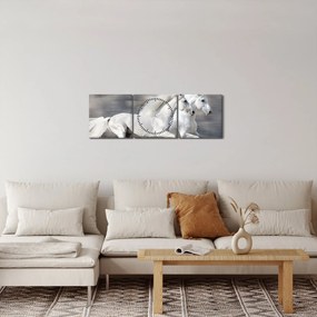 Kép - Fehér lovak télen (órával) (90x30 cm)