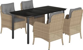 vidaXL 5 részes bézs polyrattan kerti étkezőgarnitúra párnákkal