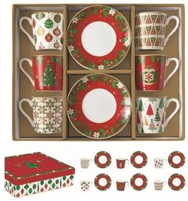 Karácsonyi porcelán eszpresszó csésze 6 db szett díszdobozban