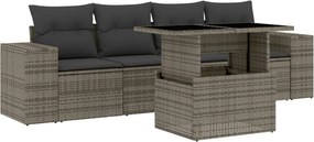 vidaXL 5 részes szürke polyrattan kerti ülőgarnitúra párnákkal