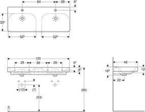 Geberit 500.223.01.1 - Smyle Square 120x48 cm kétmedencés fali mosdó, kerámia, fehér