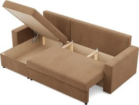 Zeus sarokkanapé, 2 ágyneműtartóval, egyenes kartámasz, szövet anyag, univerzális oldal, bonell töltet, barna