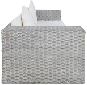 3 személyes szürke természetes rattan kanapé párnával