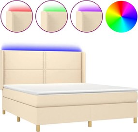 vidaXL krémszínű szövet rugós és LED-es ágy matraccal 180 x 200 cm