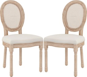 HOMCOM 2 db-os Étkezőszék Szett, Konyhai Szék Támlával, Kárpitozott Szék Vászon Hatású Anyagból, Rattan Hatású, Fa Lábú Étkezőszék Konyhához és Nappal