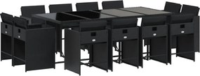 vidaXL 13 részes fekete polyrattan kerti ülőgarnitúra párnákkal