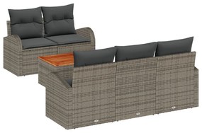 6 Részes Kertiszófa Szett Párnákkal Szürke Poli Rattan Akác, 2-Fős Kertiszófa Tárolóval ÉS Párnákkal Szürke Poli Rattan