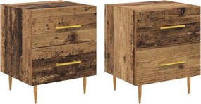 vidaXL Éjjeliszekrény fiókkal 2 pcs Öreg fa 40 x 35 x 47,5 cm Faanyag