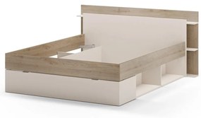 Fehér-natúr színű ágyneműtartós franciaágy ágyrács nélkül, tölgyfa dekorral 160x200 cm Albo – Marckeric