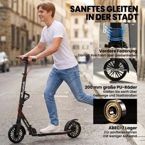 SPORTNOW City Roller, állítható magasságú és összecsukható, ABEC-7 golyóscsapágyakkal, fekete