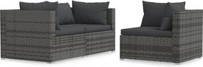 vidaXL 3 részes szürke polyrattan kerti ülőgarnitúra párnákkal