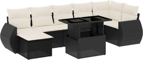 vidaXL 8 részes fekete polyrattan kerti ülőgarnitúra párnákkal