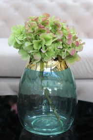 Zöld üveg váza arany peremmel 23cm