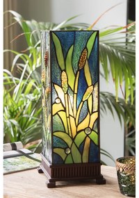 Tiffany asztali lámpa zöld növénnyel 18x18x45 cm