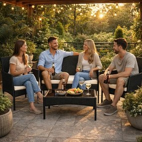 Modern kerti rattan ülőgarnitúra asztallal