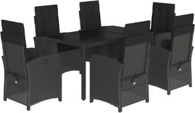 vidaXL 7 részes fekete polyrattan kerti étkezőgarnitúra párnával