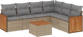 vidaXL 7 részes bézs polyrattan kerti ülőgarnitúra párnákkal