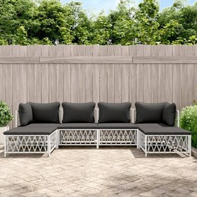 6-részes fehér acél kerti ülőgarnitúra párnákkal
