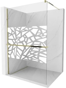 Mexen Kioto +, zuhany paraván polccal és törölközőtartóval 90 x 200 cm, 8mm átlátszó üvegmintás fehér, arany profil 800-090-121-50-85