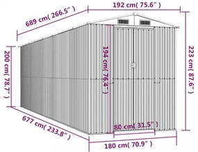 sötétbarna horganyzott acél kerti fészer 192 x 689 x 223 cm