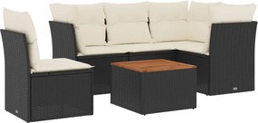 vidaXL 6 részes fekete polyrattan kerti ülőgarnitúra párnákkal