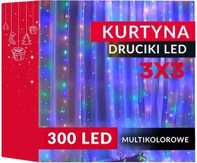 Fényfüggöny Girland 300LED Drót 3X3 Színes Többszínű
