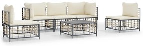 6 részes antracitszürke polyrattan kerti ülőgarnitúra párnákkal