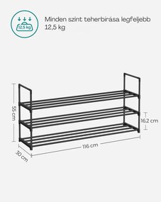 TORINO cipőtartó állvány, 3 polcos, 30x116x55cm, fekete SongmicsHome