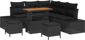 vidaXL Kerti Kanapé Szett párnával tárolóval 8 pcs Fekete Poli rattan