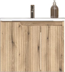 Piramida EURIDIKA fali fürdőszobabútor - műmárvány mosdóval -2 ajtós - PINO TÖLGY - 65 x 48 x 53 cm