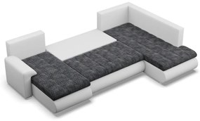 Tokio U sarokkanapé, 3 ágyneműtartóval, fonott + műbőr, jobboldali, sötétszürke - fehér