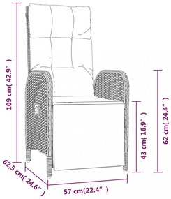 2 db szürke polyrattan dönthető kerti szék asztallal