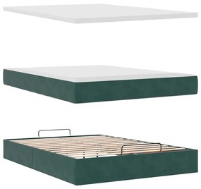 Ottomán ágykeret matraccal sötétzöld 140x190cm bársony