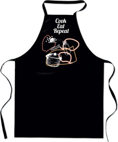 Pamut fekete konyhai Kötény Nyomtatott Cook Eat Repeat női férfi