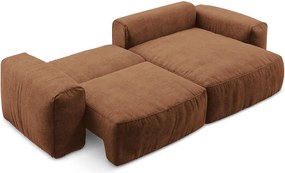 Terrakotta színű zsenília kinyitható sarokkanapé (jobb oldali-heverő résszel) Kuki – Makamii