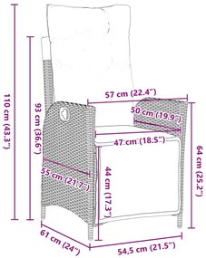 7 db-os Kerti Étkezőszett Fekete Poli Rattan