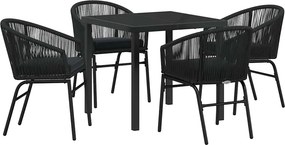 vidaXL Kert étkező szett 5 pcs Fekete Porszórt acél