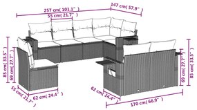 8 részes világosszürke polyrattan kerti ülőgarnitúra párnával