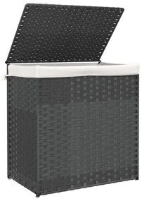 szürke polyrattan szennyeskosár 2 rekesszel 53x33x57 cm